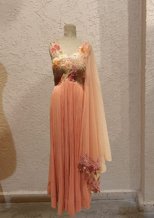 SALE- PANKHURI CORAL PINK SUIT SET