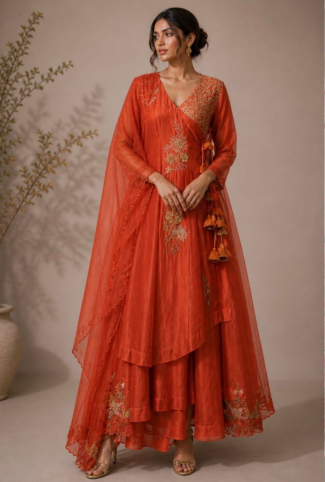 SALE- GULSHAN RUST ANGRAKHA SUIT SET