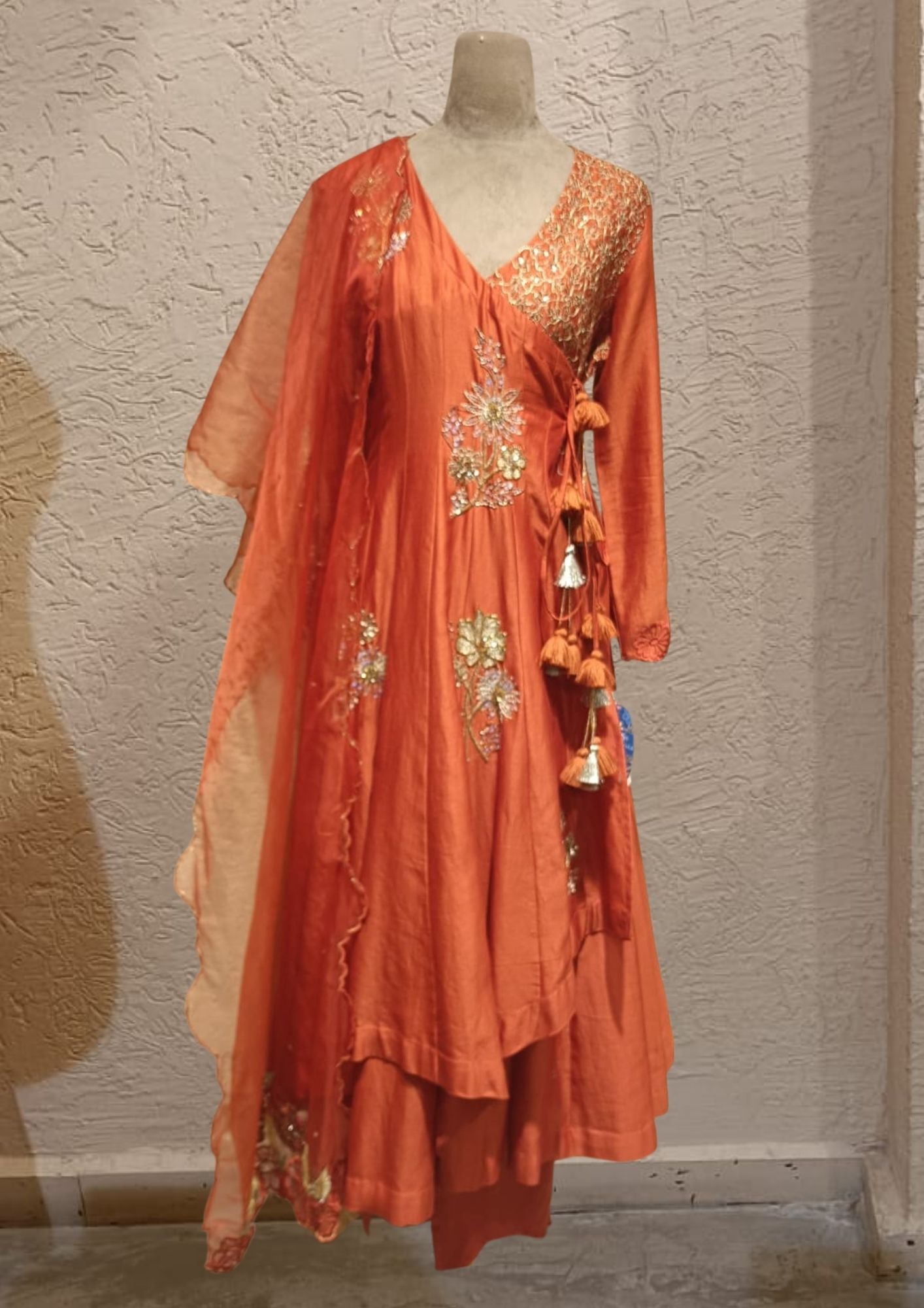 SALE- GULSHAN RUST ANGRAKHA SUIT SET