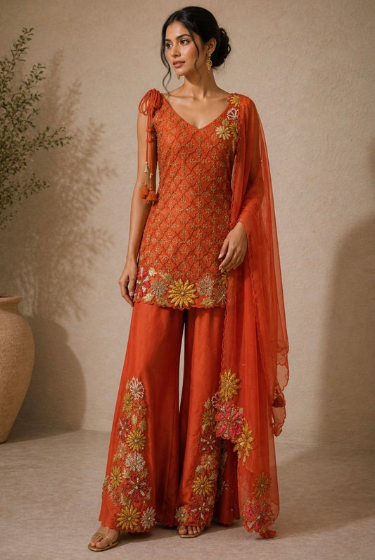 SALE- PARINEETA RUST SUIT SET