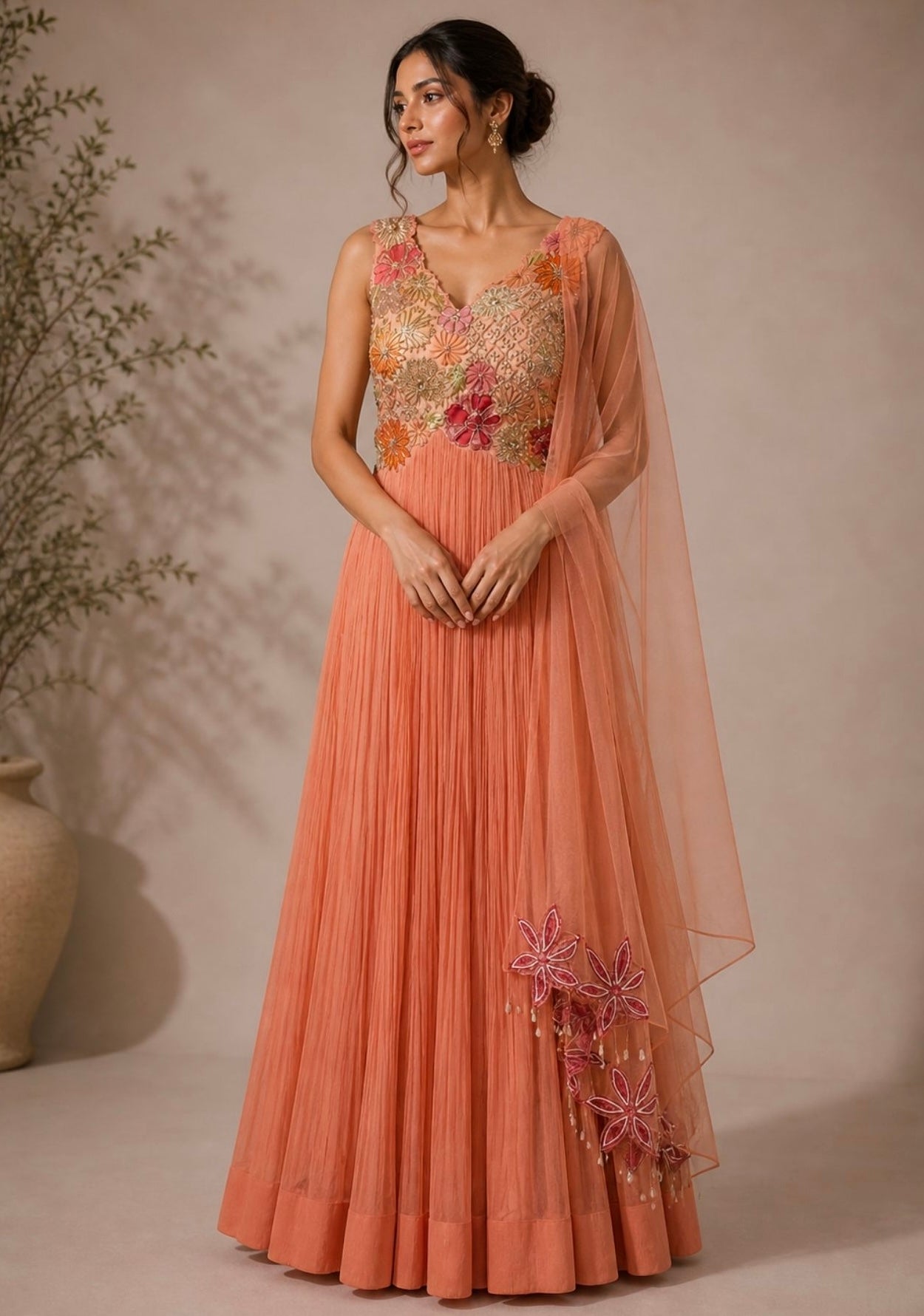 SALE- PANKHURI CORAL PINK SUIT SET