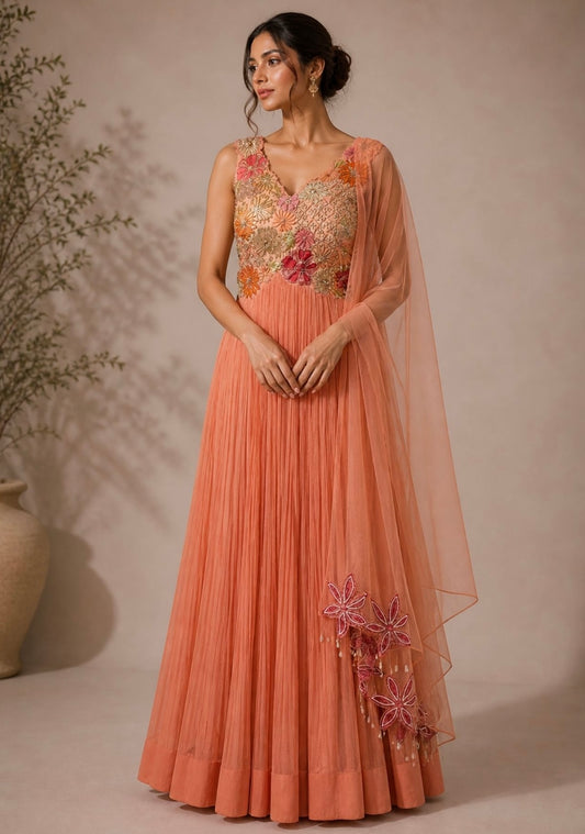 SALE- PANKHURI CORAL PINK SUIT SET