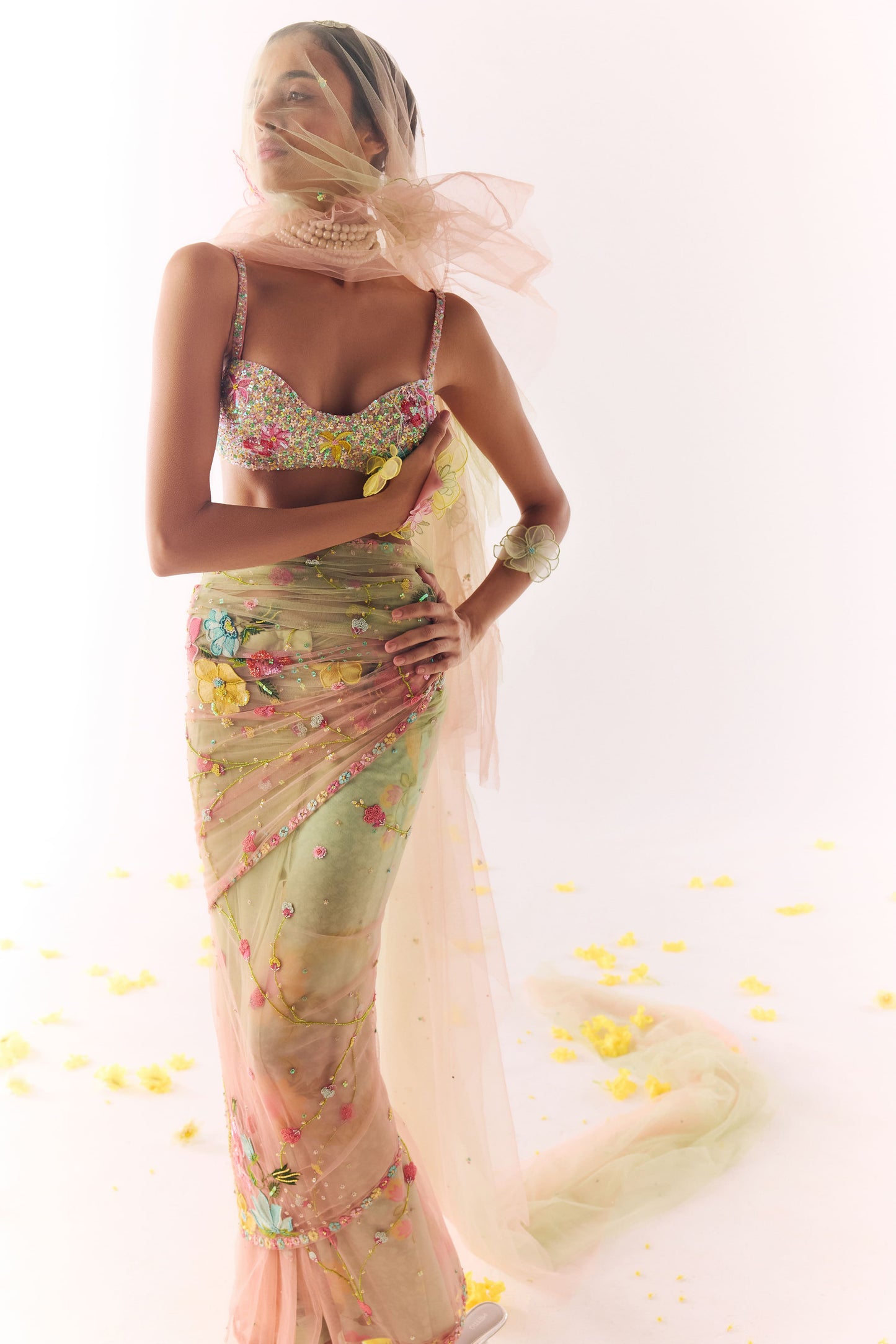 Lush Grass Draped Saree