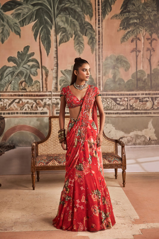 Sindoori Gul Draped Saree