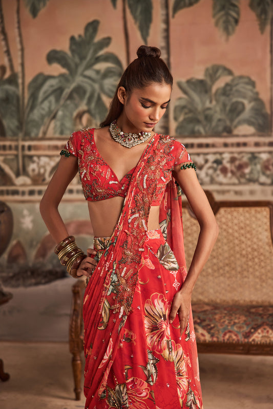 Sindoori Gul Draped Saree