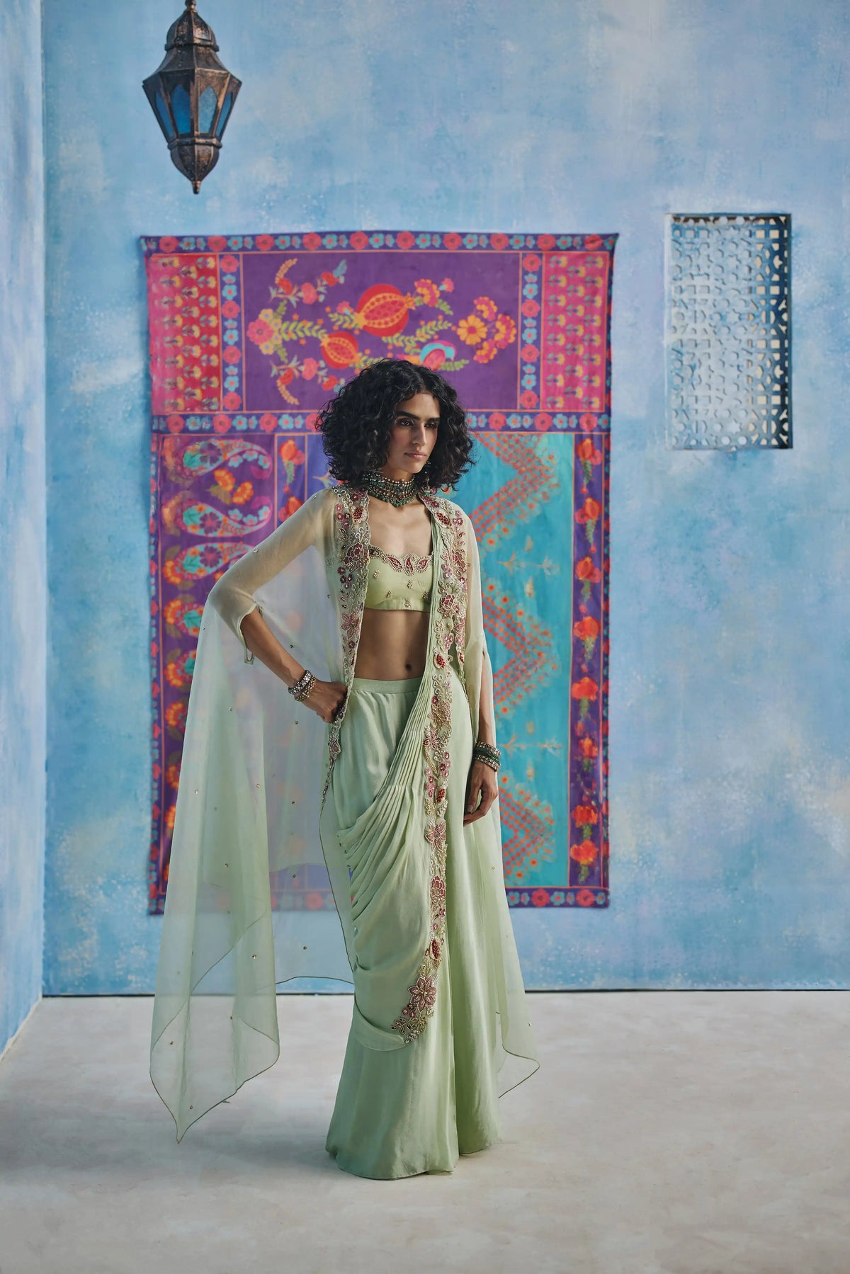 SAAZ PRE DRAPES SAREE AND CAPE SET