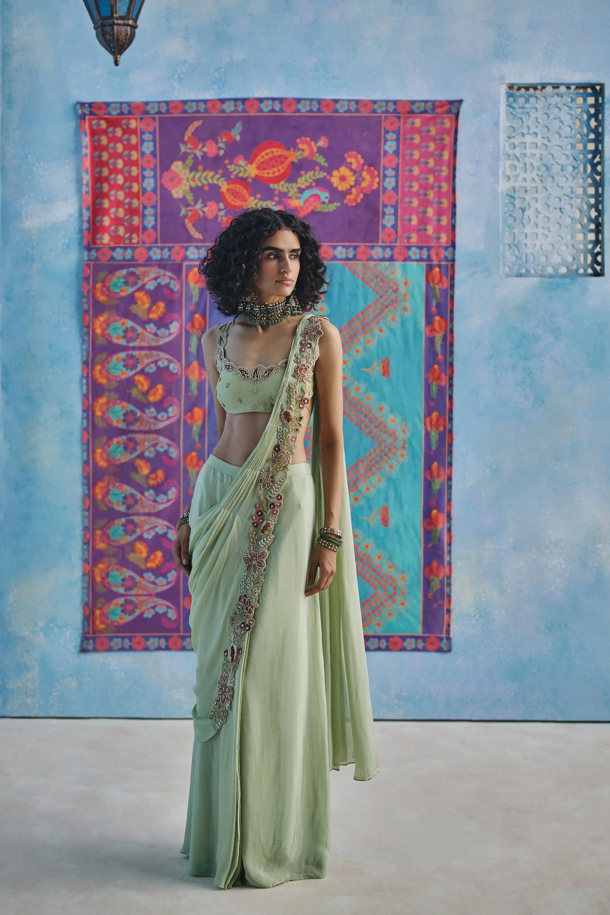 SAAZ PRE DRAPES SAREE AND CAPE SET
