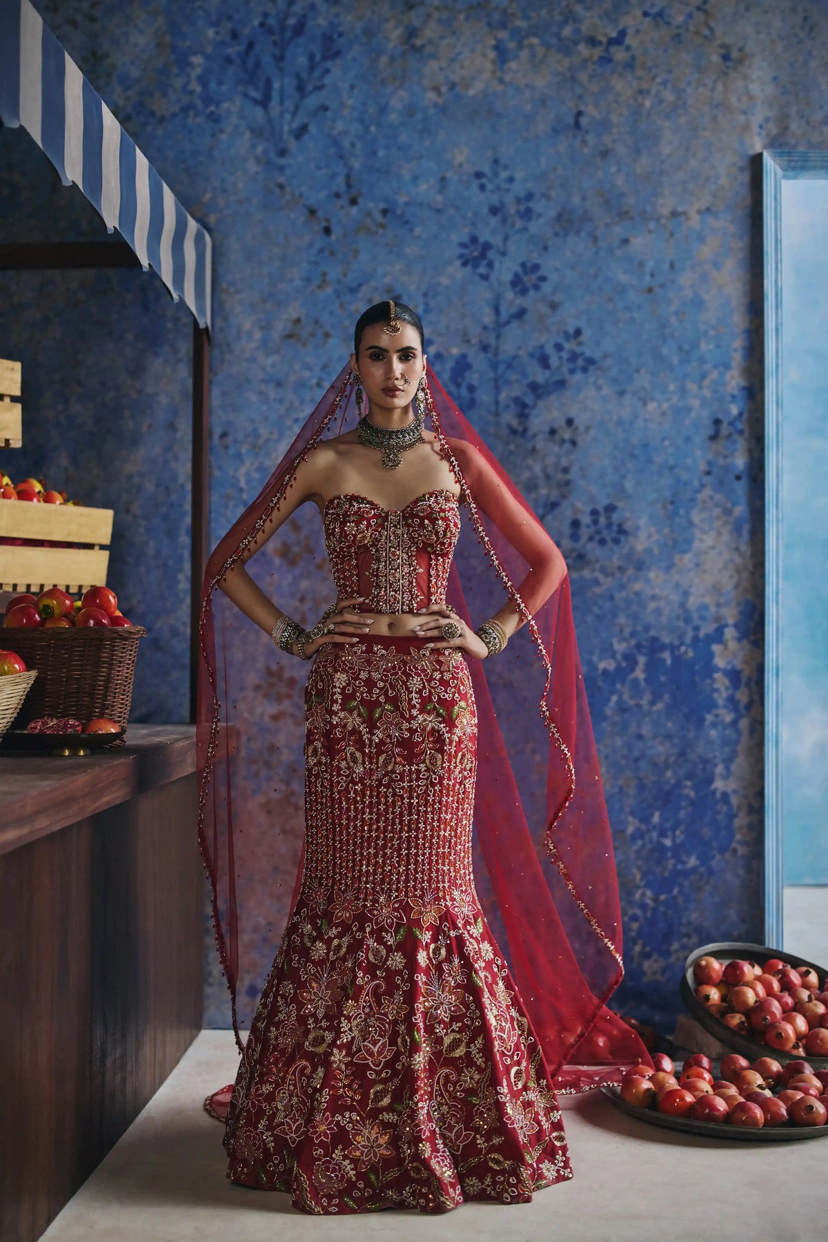 SURKH FISH CUT LEHENGA SET