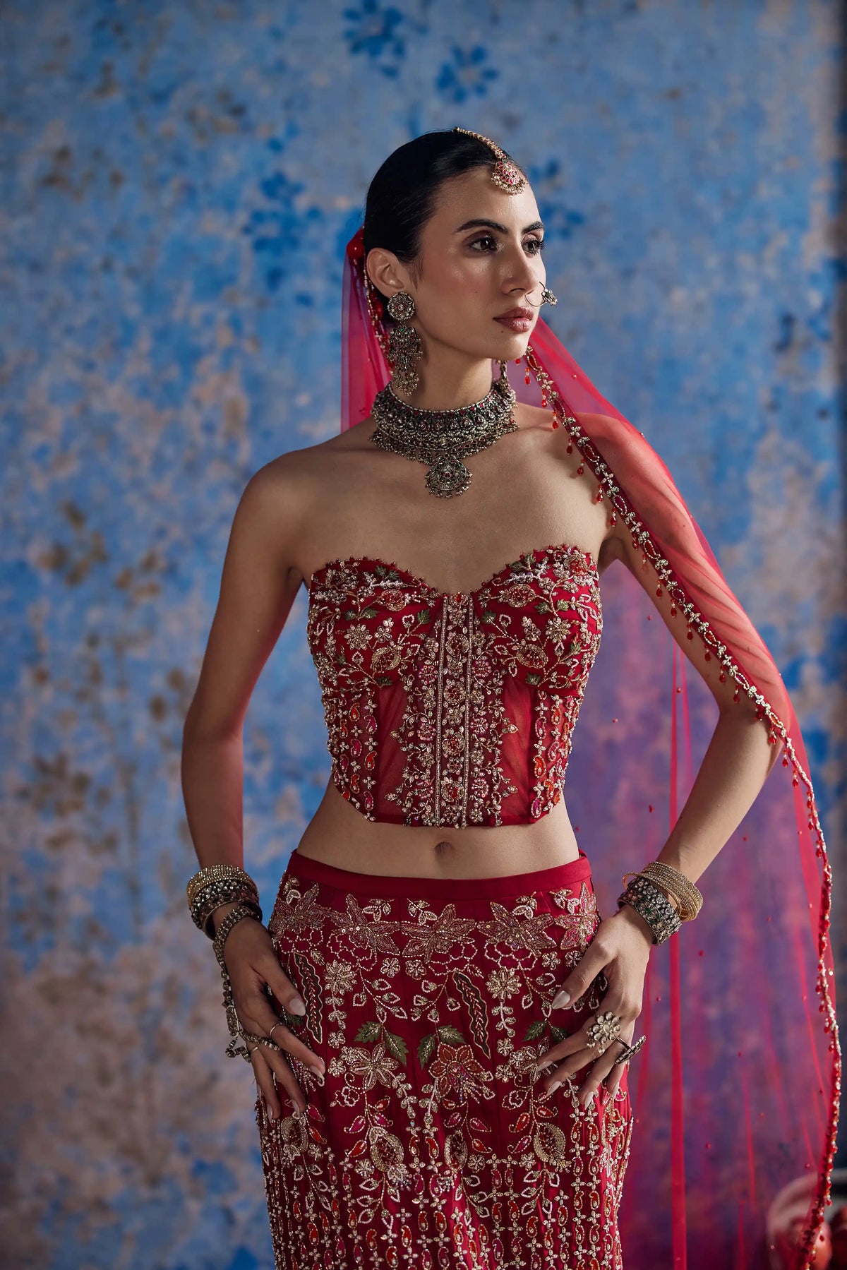 SURKH FISH CUT LEHENGA SET